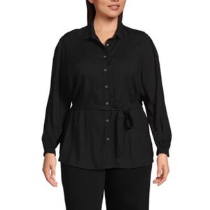 Joe Fresh Black Linen Blend Button Down Top with Belted Waist - 3X